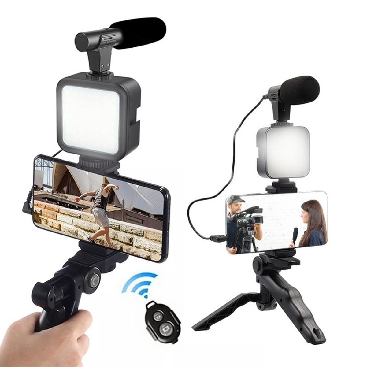 UNIVERSAL - Kit Creacion de Video Blog Celular Luz Led Tripode Microfono