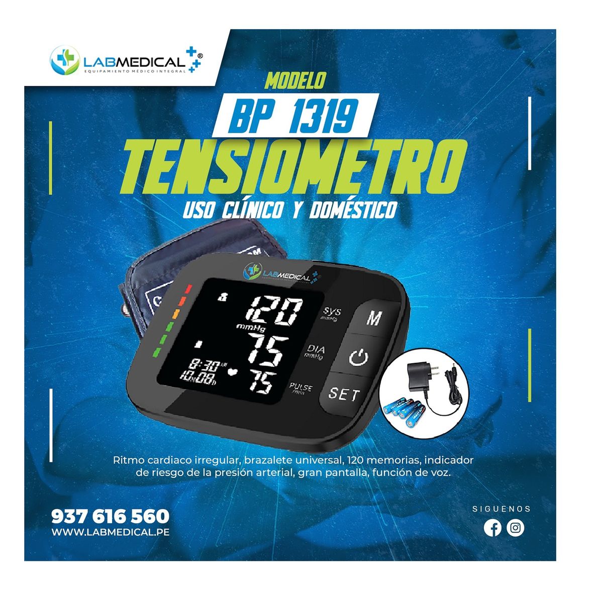 LABMEDICAL - TENSIOMETRO DIGITAL DE BRAZO BP1319