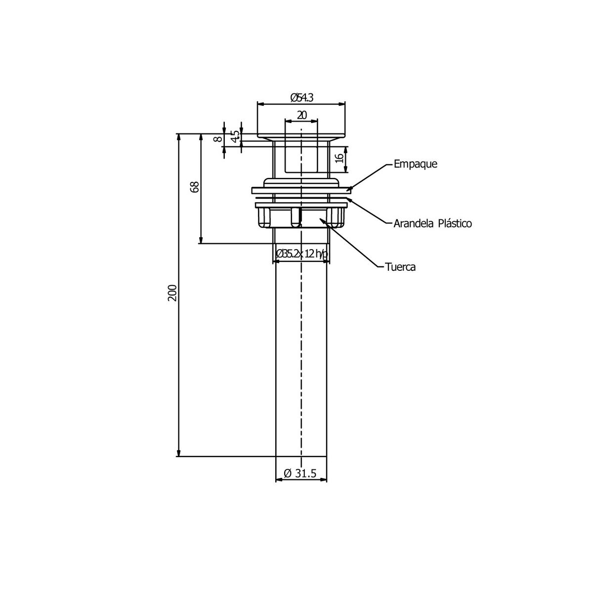 ITALGRIF - Desagüe tipo sumidero Italgrif de 1 1/4" x 8"(3,18 cm x 20 cm)