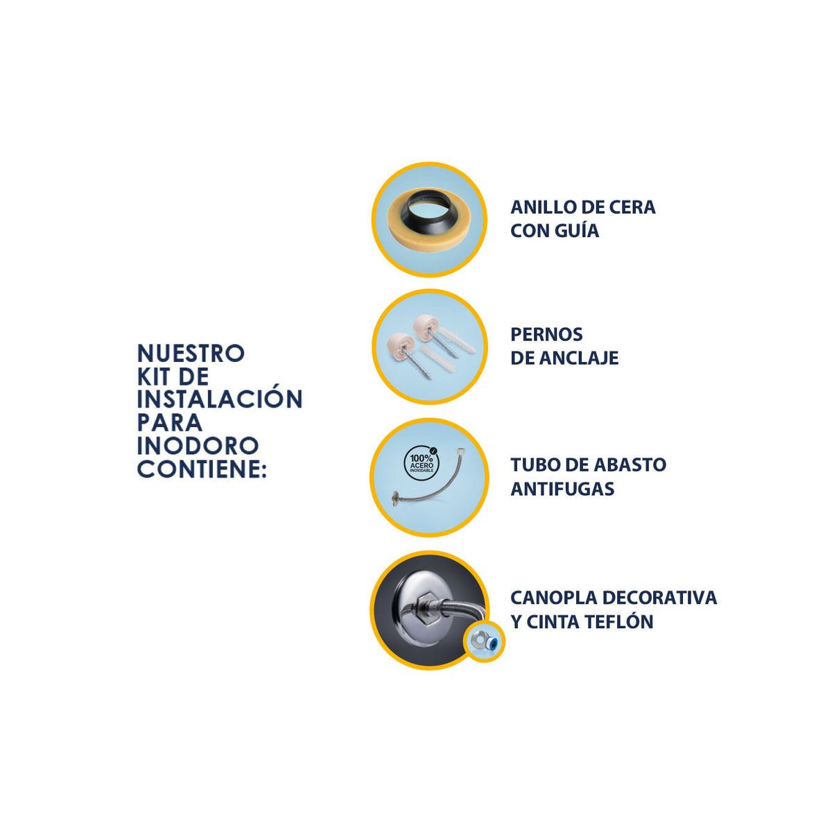 VAINSA - Kit de instalacion: tubo de abasto, anillo de cera, pernos de anclaje blanco Vainsa