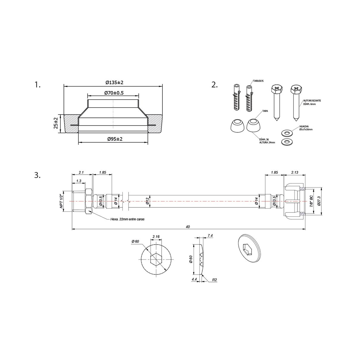 VAINSA - Kit de instalacion: tubo de abasto, anillo de cera, pernos de anclaje blanco Vainsa
