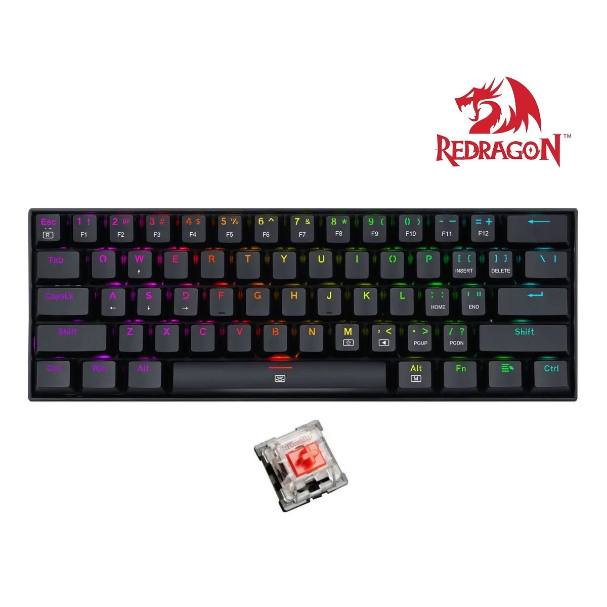 REDRAGON - Teclado Mecánico Redragon Dragonborn K630W RGB 60 Switch RED - Black