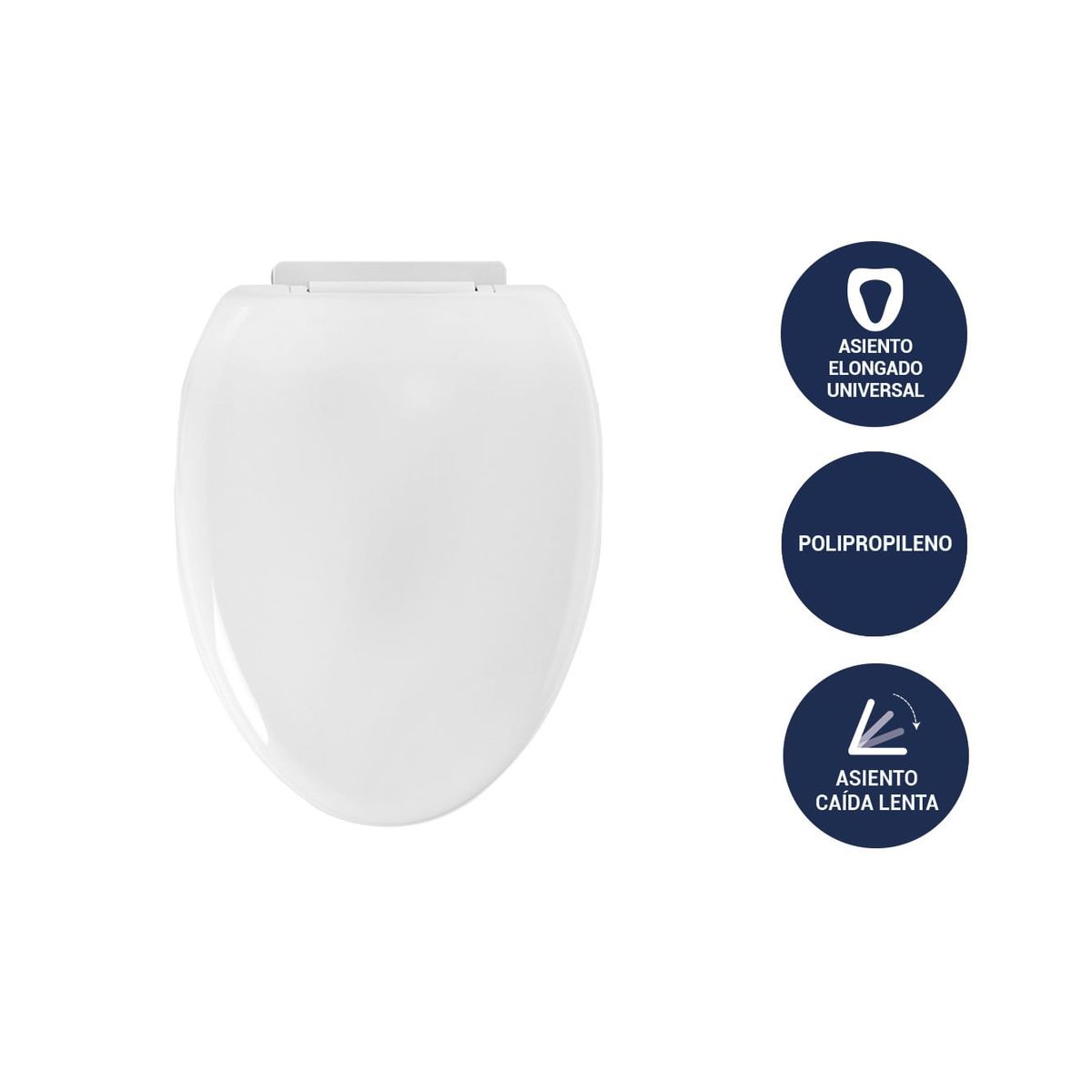 VAINSA - Asiento universal para inodoro elongado - Color Blanco Vainsa