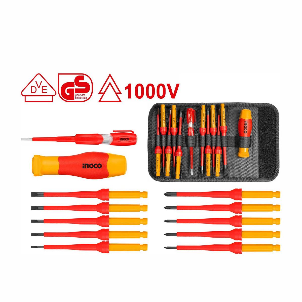 INGCO TOOLS - JUEGO DE DESTORNILLADORES AISLADOS 12PZS 1000V INGCO - HKISD1201