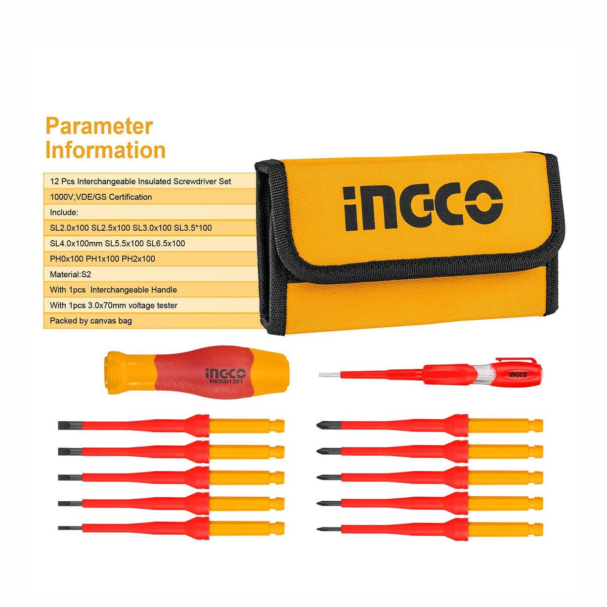 INGCO TOOLS - JUEGO DE DESTORNILLADORES AISLADOS 12PZS 1000V INGCO - HKISD1201