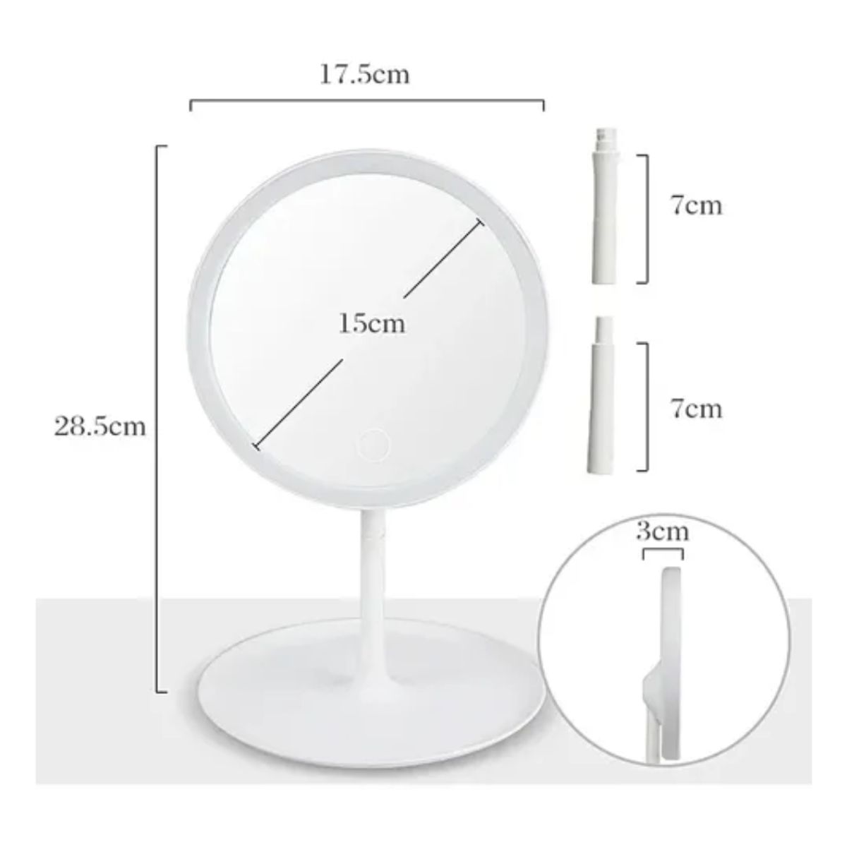 SEISA - Espejo para Maquillaje con Luz LED Redondo con Encendido táctil - Blanco