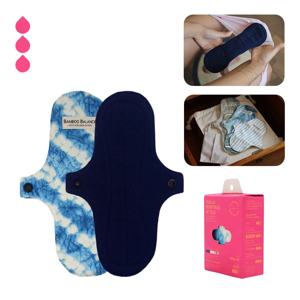 BAMBOO BALANCE - Toalla Higiénica Femenina de Tela - Unidad - Regular - Azul