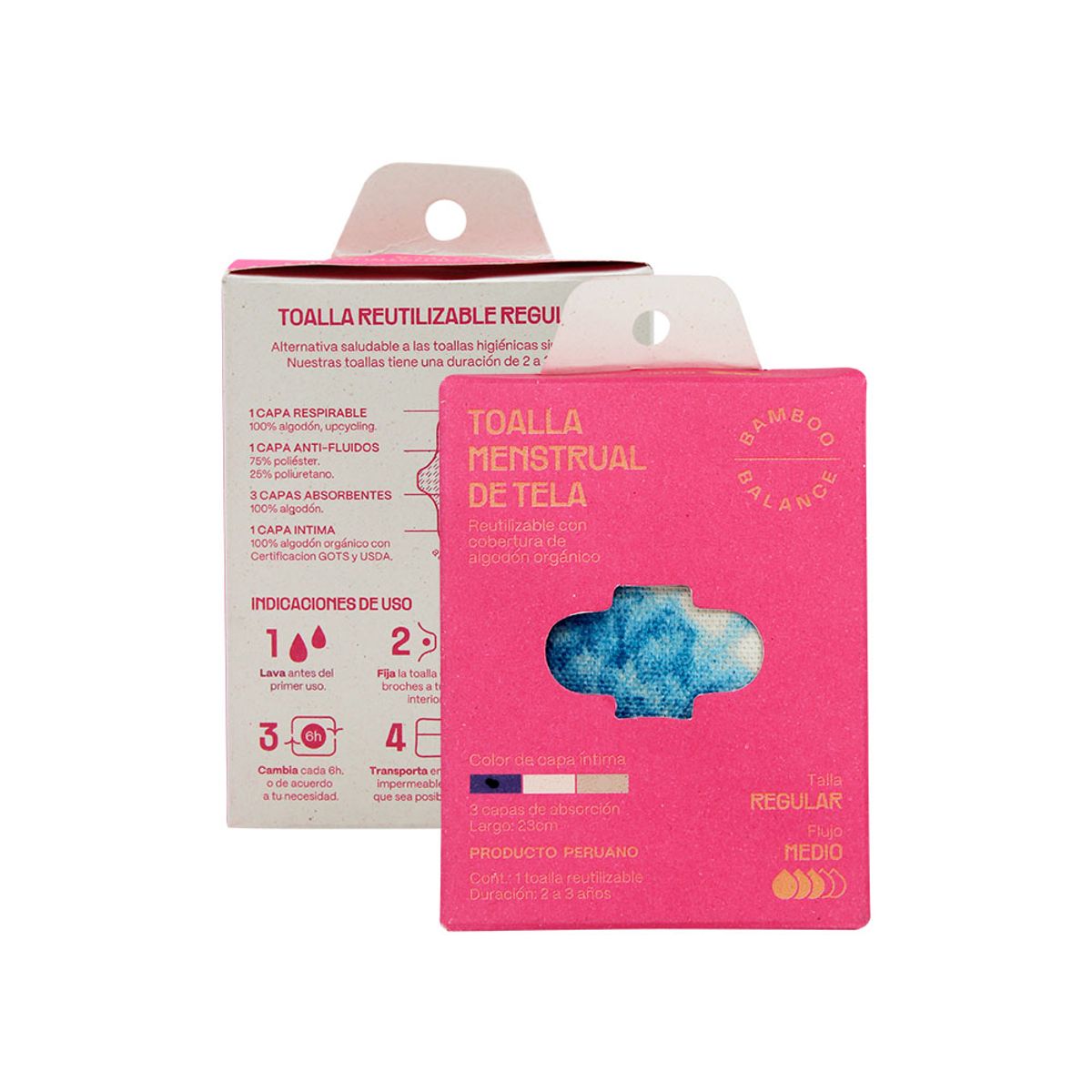 BAMBOO BALANCE - Toalla Higiénica Femenina de Tela - Unidad - Regular - Azul