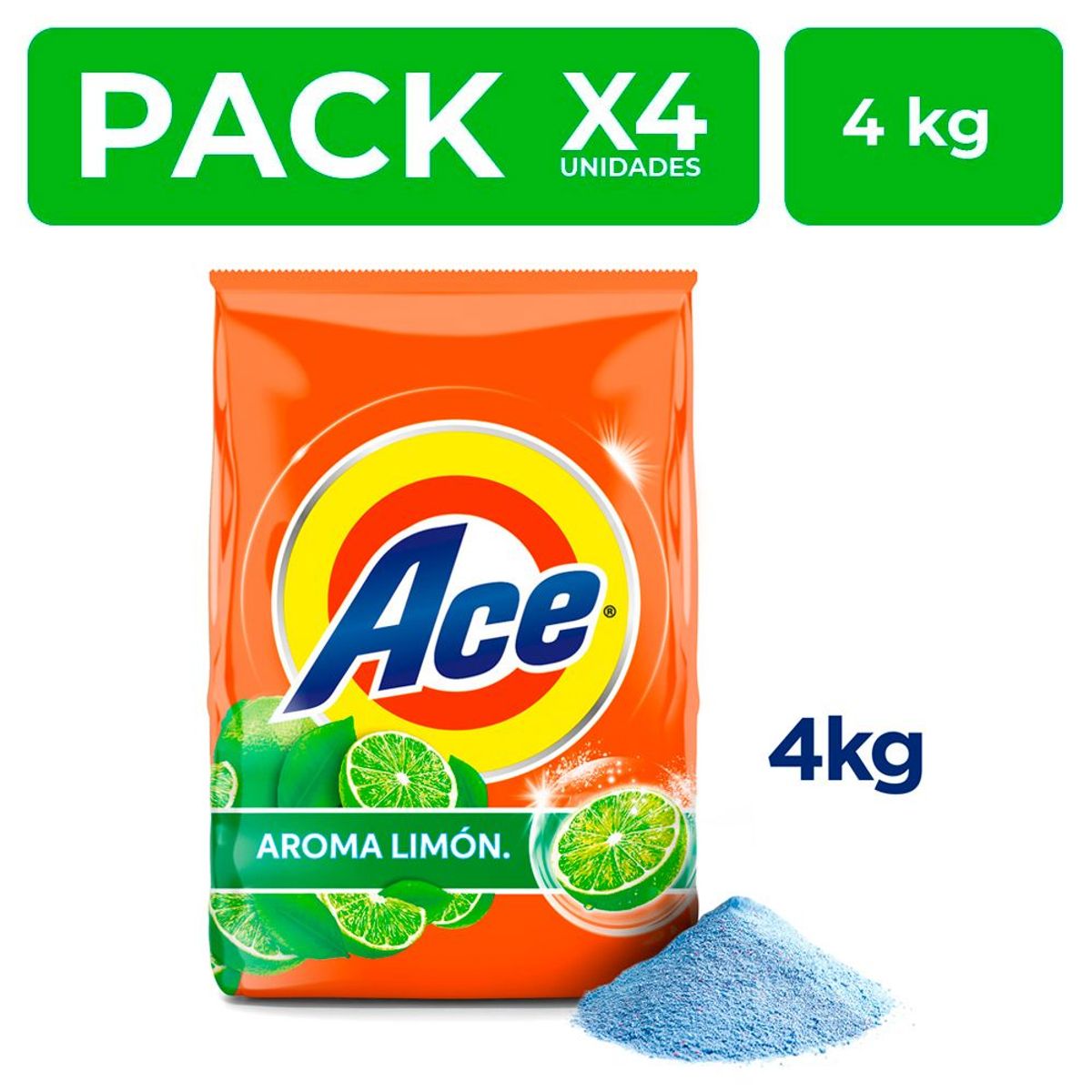 ACE - Detergente en Polvo Ace Aroma Limón 4 kg Pack x4