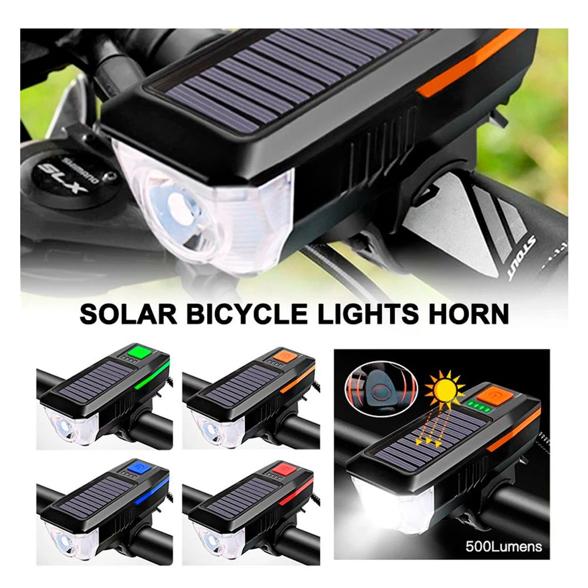 GENERICO - Luces Led Bicicleta Delantera con Timbre  Solar Recargable