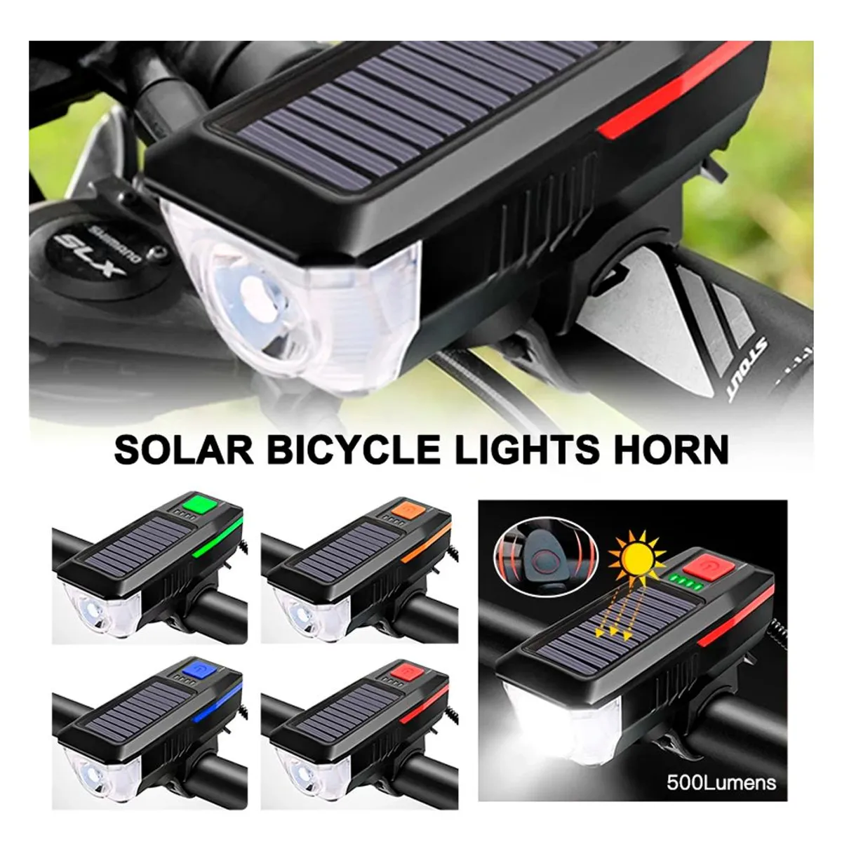 GENERICO - Luces Led Bicicleta Scooter Delantera con Timbre  Solar Recargable - Rojo