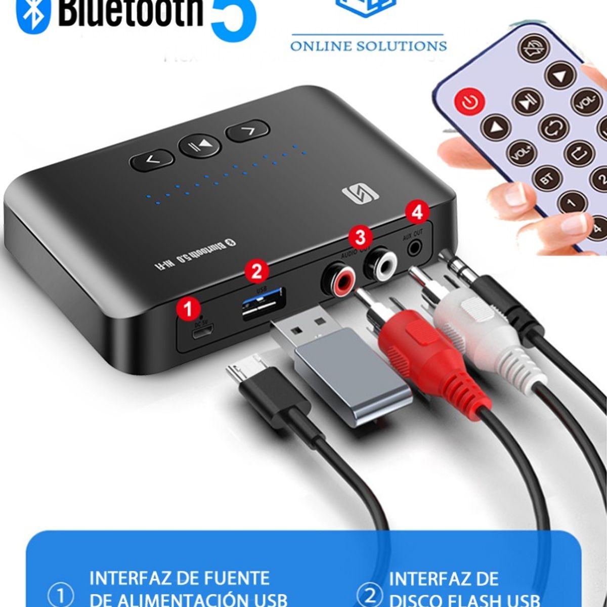 VIKINGO - Receptor Bluetooth 5,0  conector AUX, Audio de música estéreo