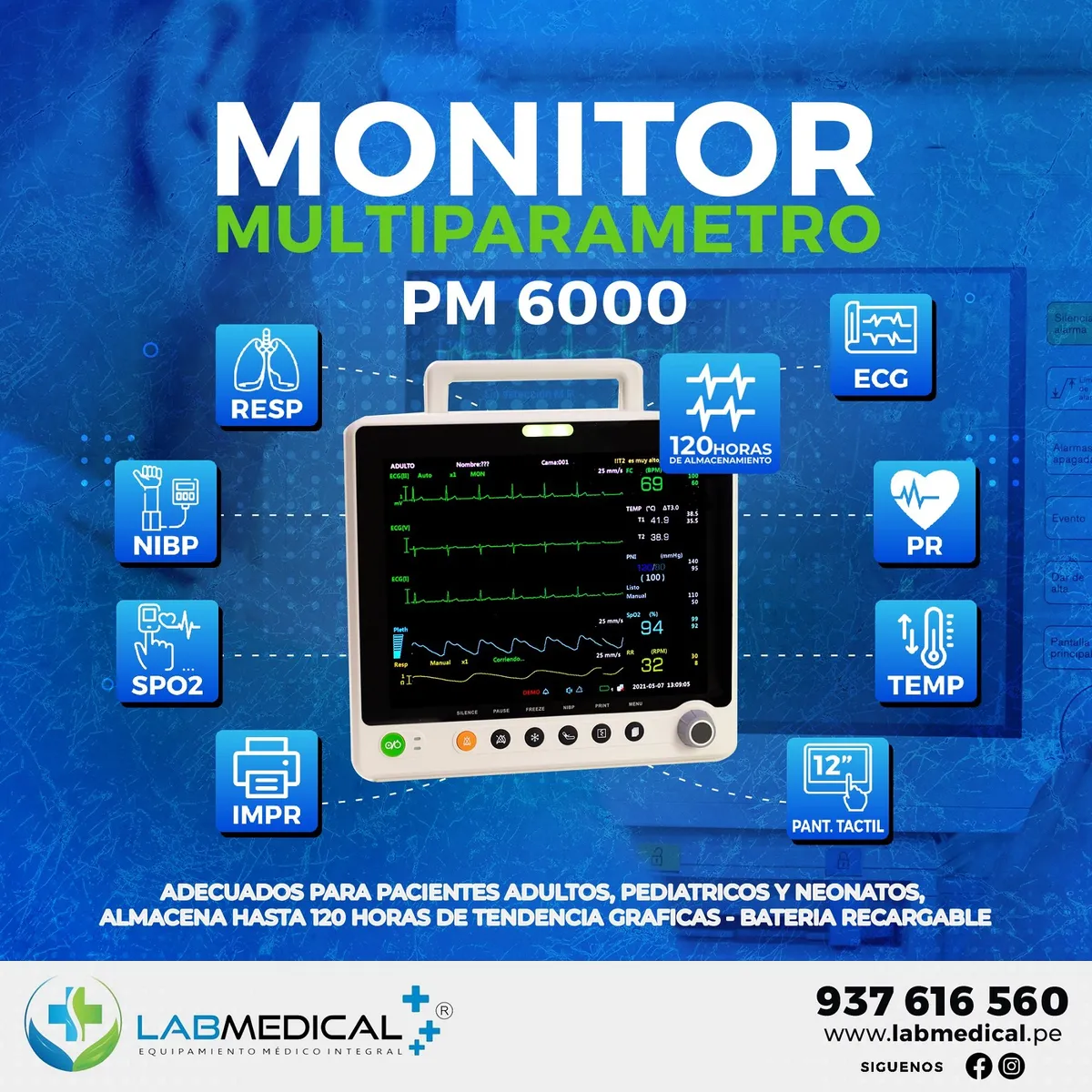 LABMEDICAL - MONITOR DE PACIENTE 5 PARÁMETROS