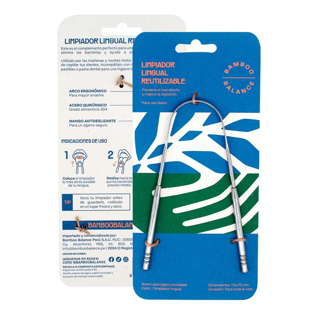 BAMBOO BALANCE - Limpiador Lingual Reutilizable de Acero Inoxidable Bamboo Balance