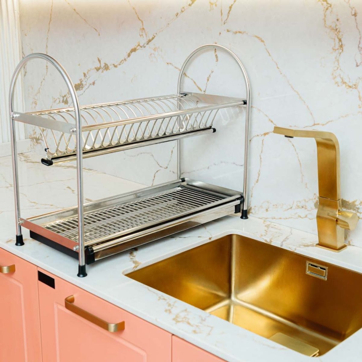 MAS CASA MOBILIARIO Y ACCESORIOS - Escurridor de 2 niveles de acero inoxidable para platos y tazas (60cm)