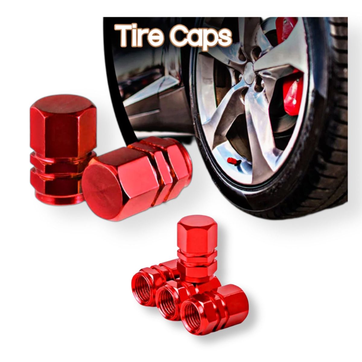 GENERICO - Tapa metalizada para Pitón de Llanta - Rojo x4 Unds