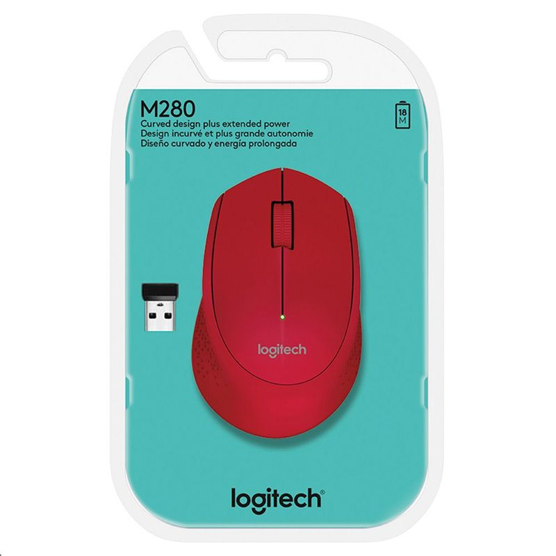 LOGITECH - Mouse Logitech M280 Inalambrico Egonómico USB Rojo