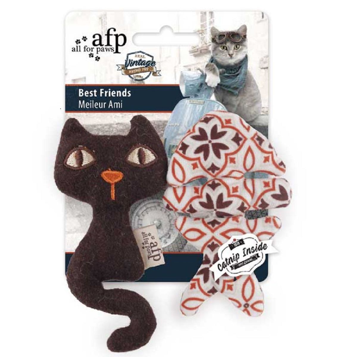 ALL FOR PAWS - Juguete para gatos - Mejores amigos Gato marrón y pescado