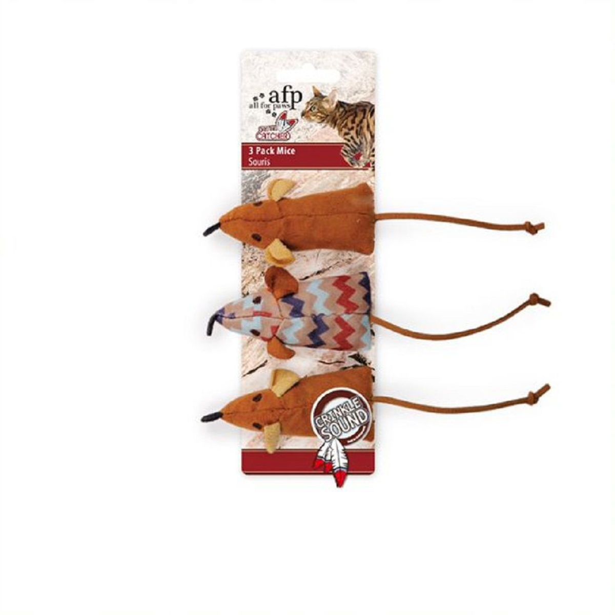 ALL FOR PAWS - Juguete para gatos - 3 Ratones Indios Marrones