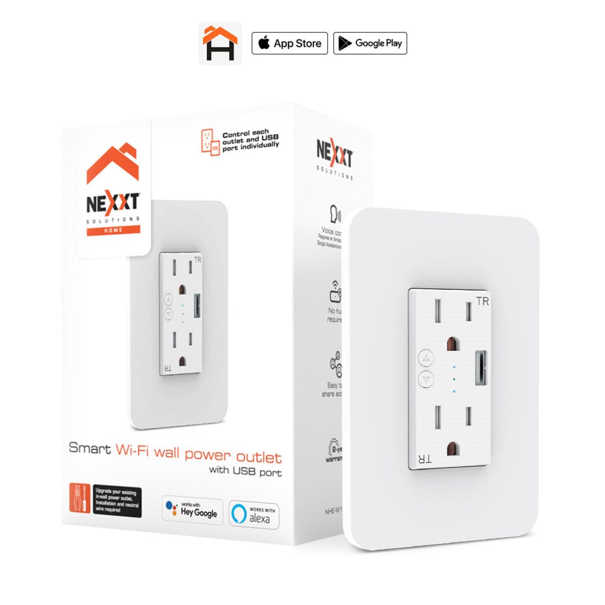 NEXXT SOLUTIONS - Tomacorriente de pared inteligente con puerto USB y conexión Wi-Fi