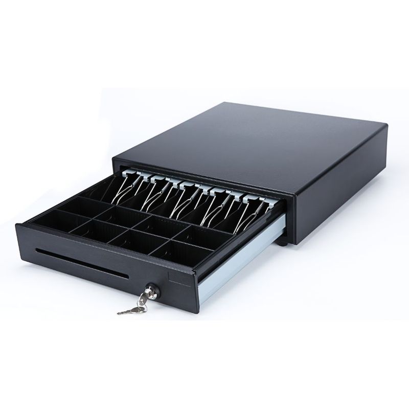 JPSYSTEMS - Gaveta cajon de dinero metálico 41x42x10cm 5 pisabilletes 8 monederos