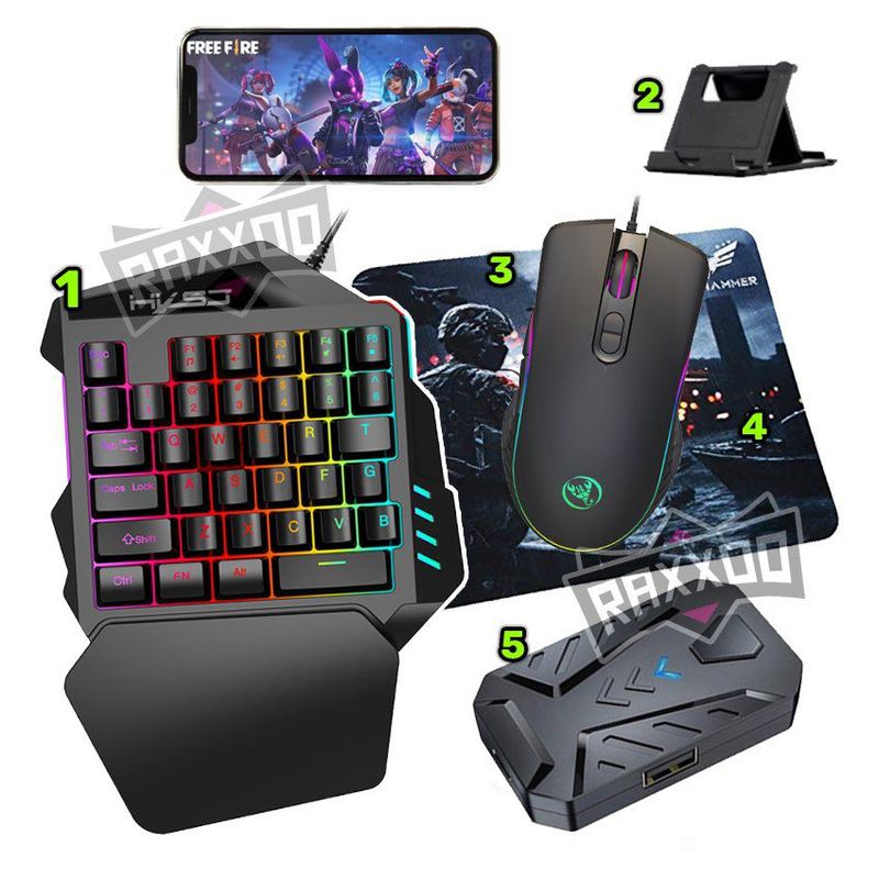 GENERICO - Combo gamer para celular android kit 5 en 1 mouse teclado una mano