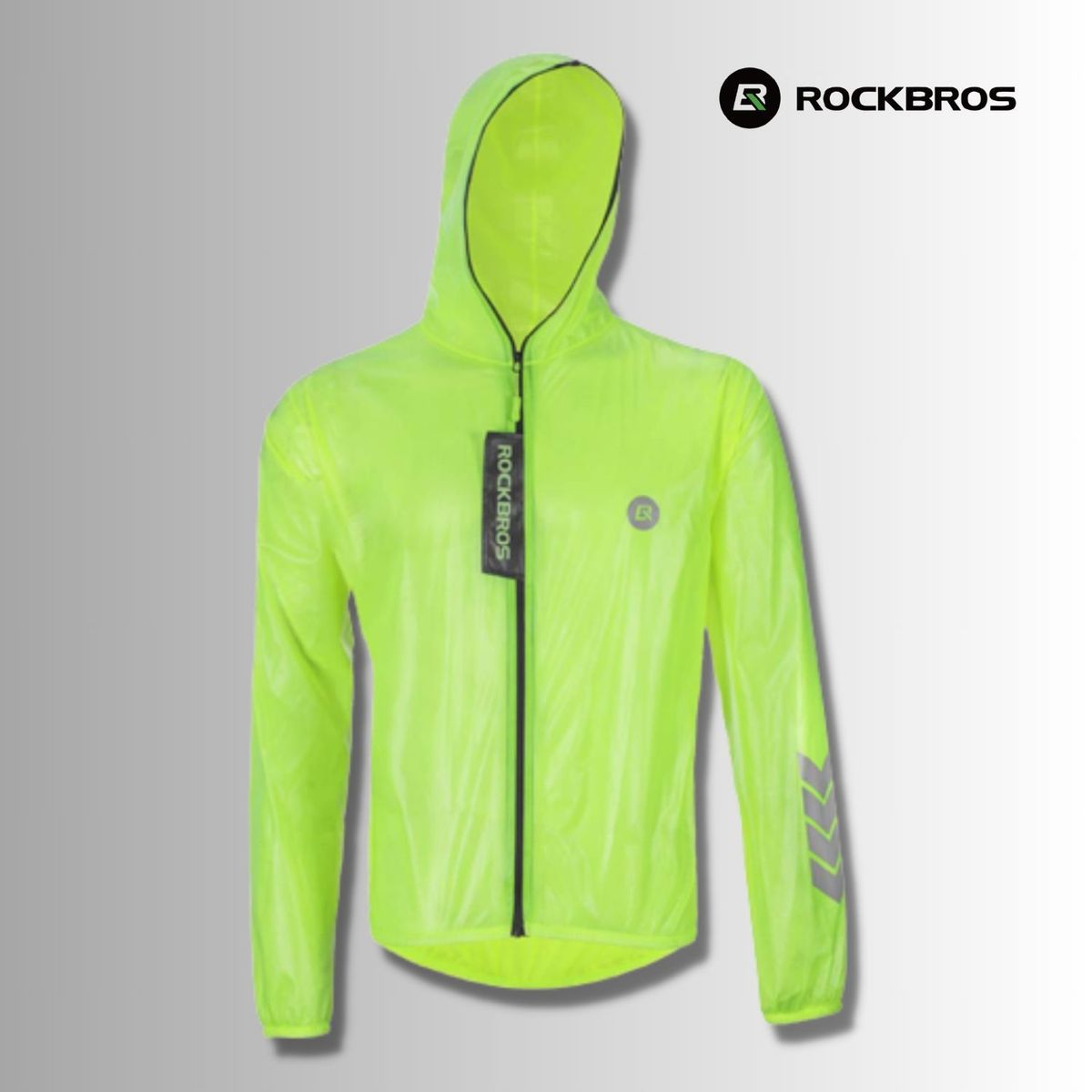ROCKBROS - Casaca cortaviento fosforescente con capucha ROCKBROS