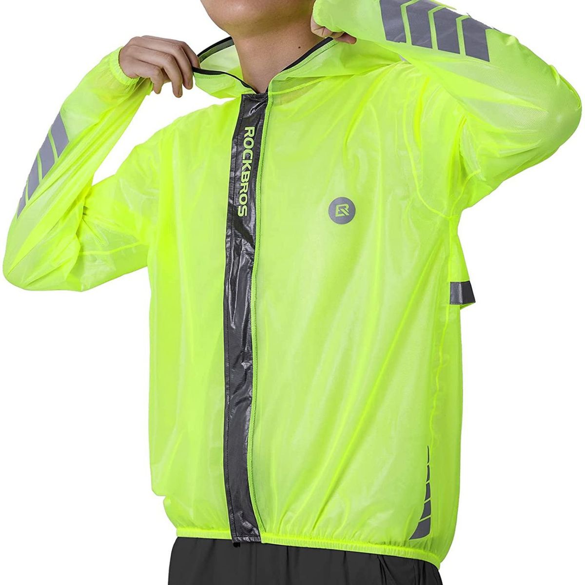 ROCKBROS - Casaca cortaviento fosforescente con capucha ROCKBROS