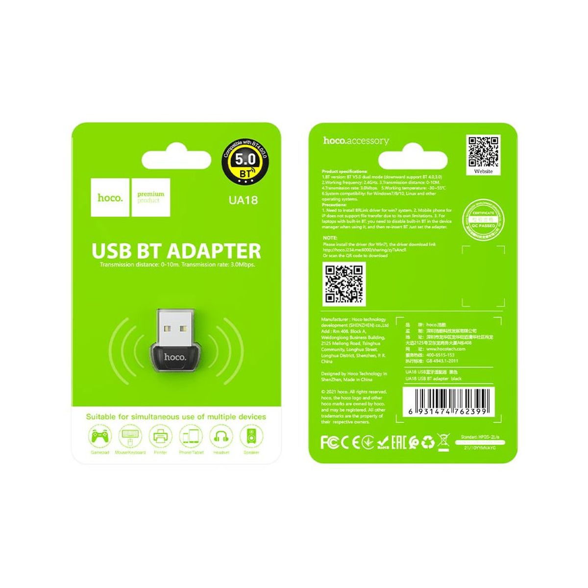 HOCO - Adaptador USB Bluetooth UA18 HOCO