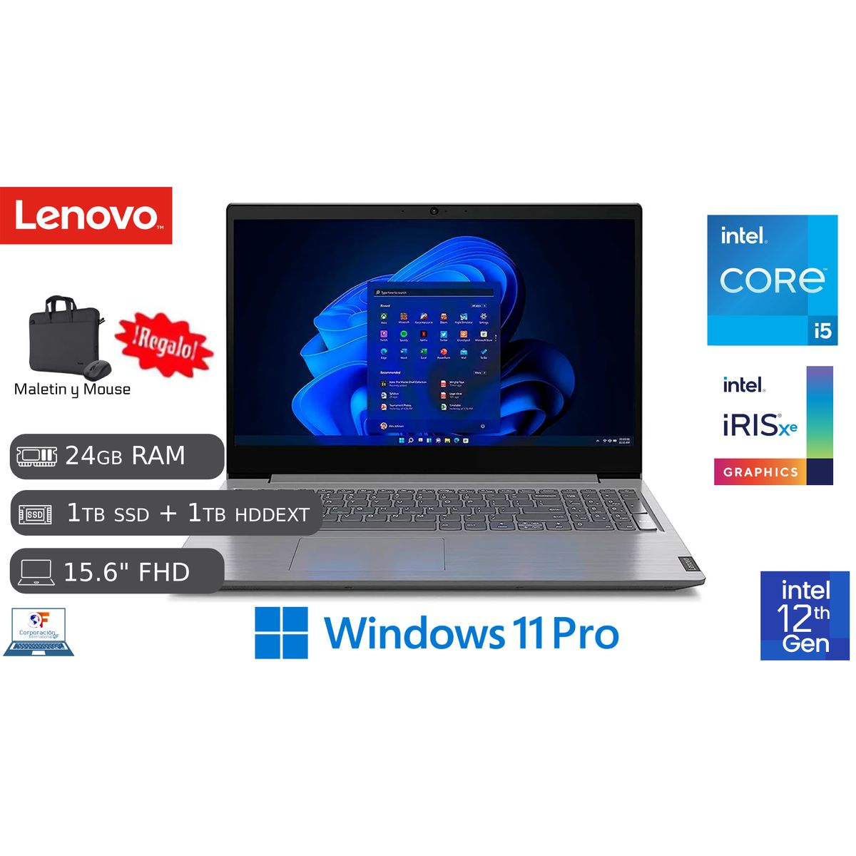 LENOVO - Laptop Nueva Lenovo V15 G4 IAP Core I5 12va Gen 24GB RAM 1TB SSD 1TB HDD EXTERNO