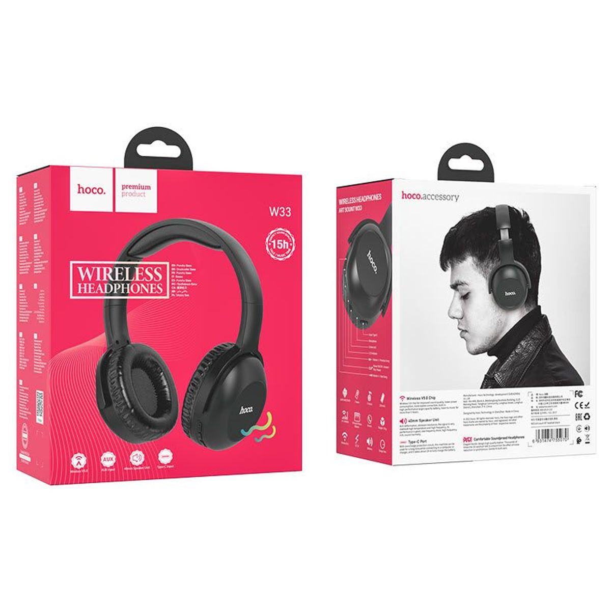 HOCO - Audífono Inalámbrico Hoco W33 bluetooth con Micro Color - Negro