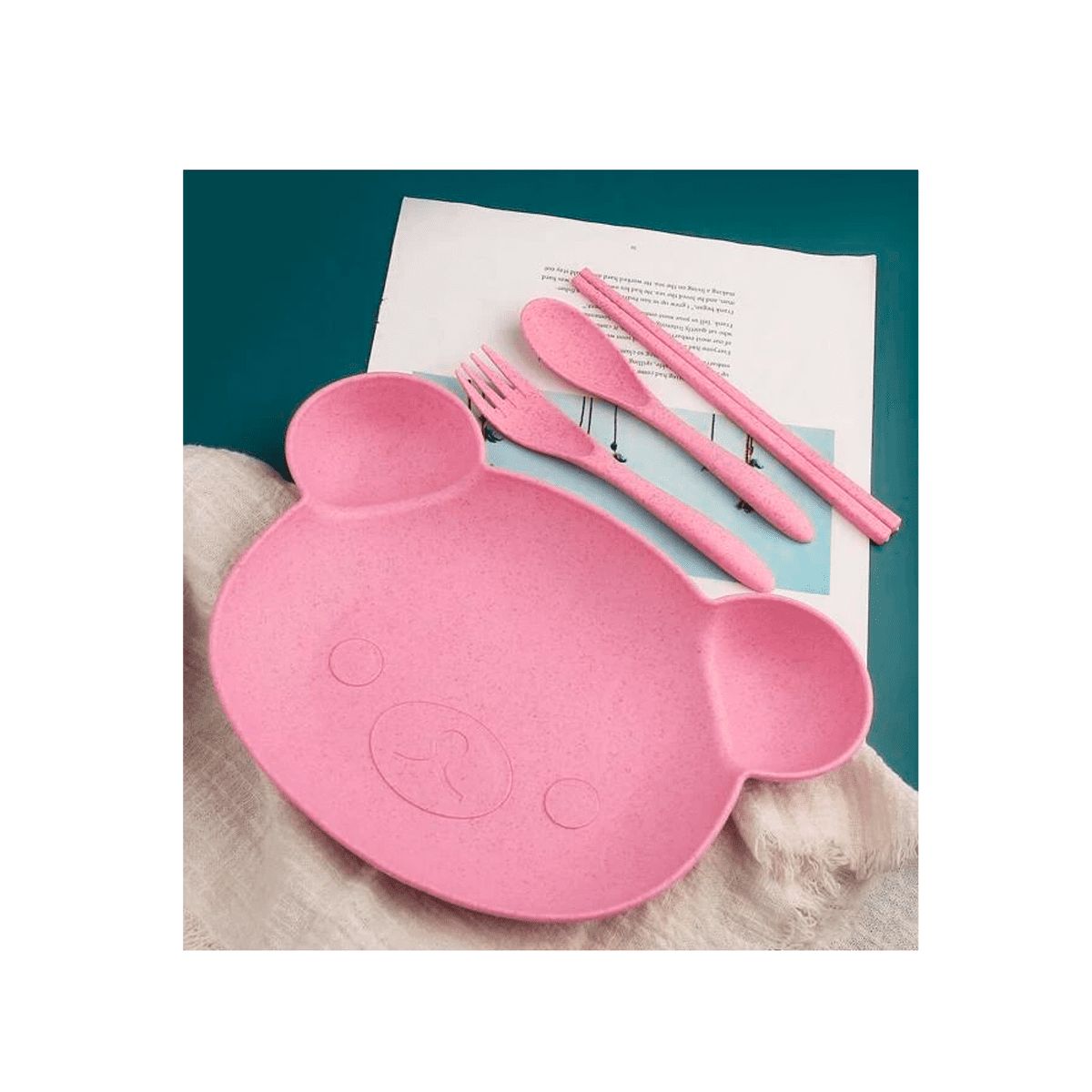 GENERICO - Plato para Bebé - Modelo Oso Rosado