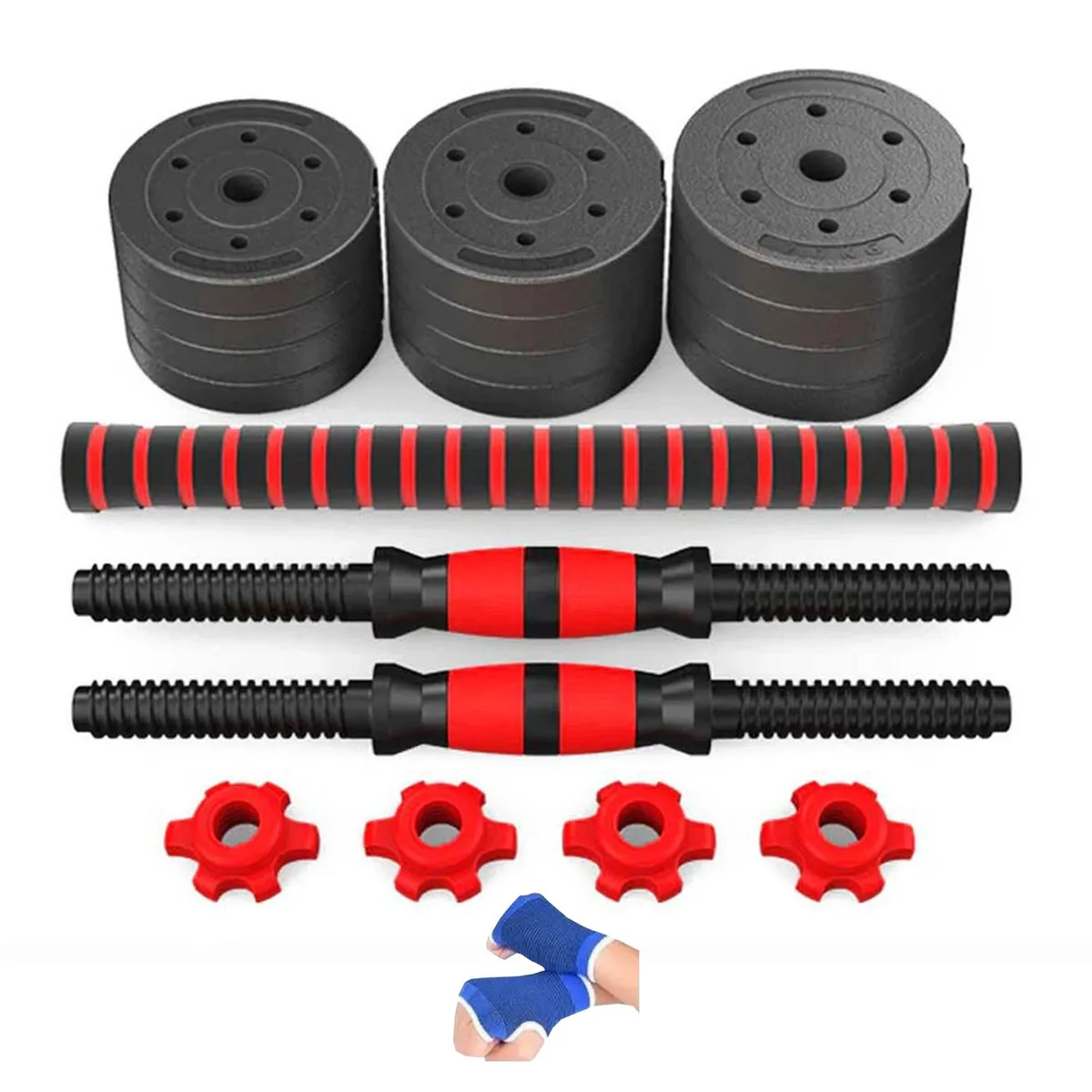 NEO DIGITAL - Pesas 20kg Mancuernas Set barra recta y guantes DBL03A