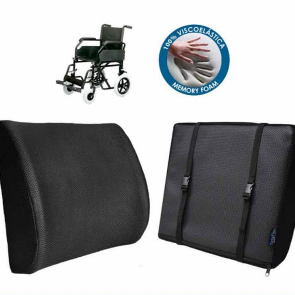 TERAFLEX - COJIN LUMBAR PARA SILLA DE RUEDAS  MEMORY FOAM  DOBLE SUJETADOR