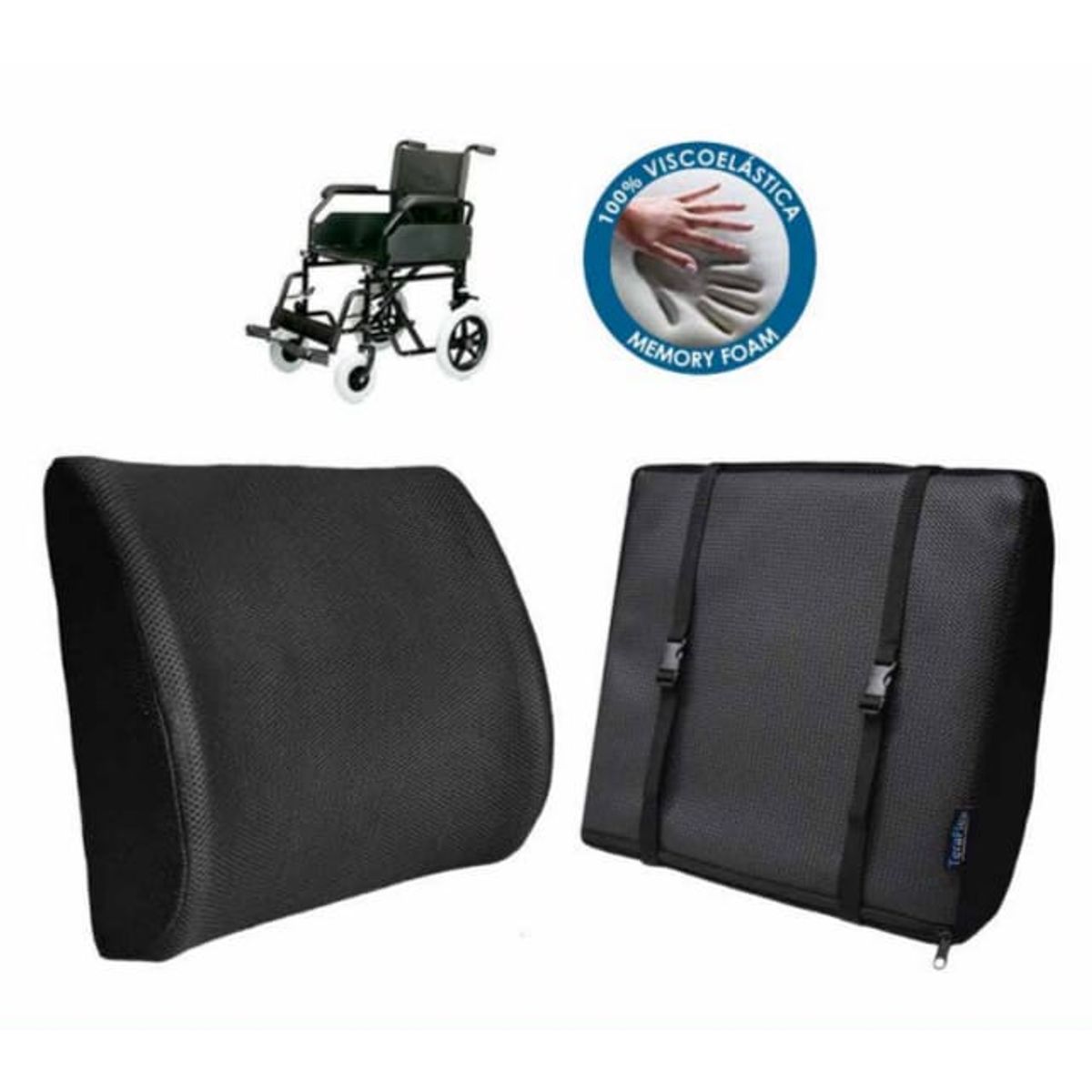 TERAFLEX - COJIN LUMBAR PARA SILLA DE RUEDAS  MEMORY FOAM  DOBLE SUJETADOR