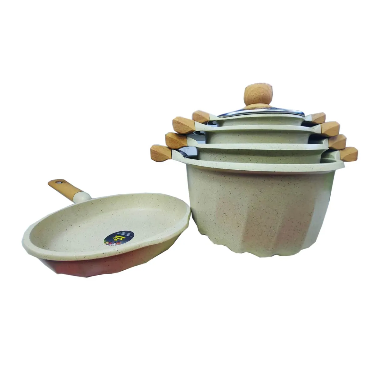 SUPREMO - Ollas Suprema Roca Volcánica Con Revestimiento en Mármol 10Pza - arena