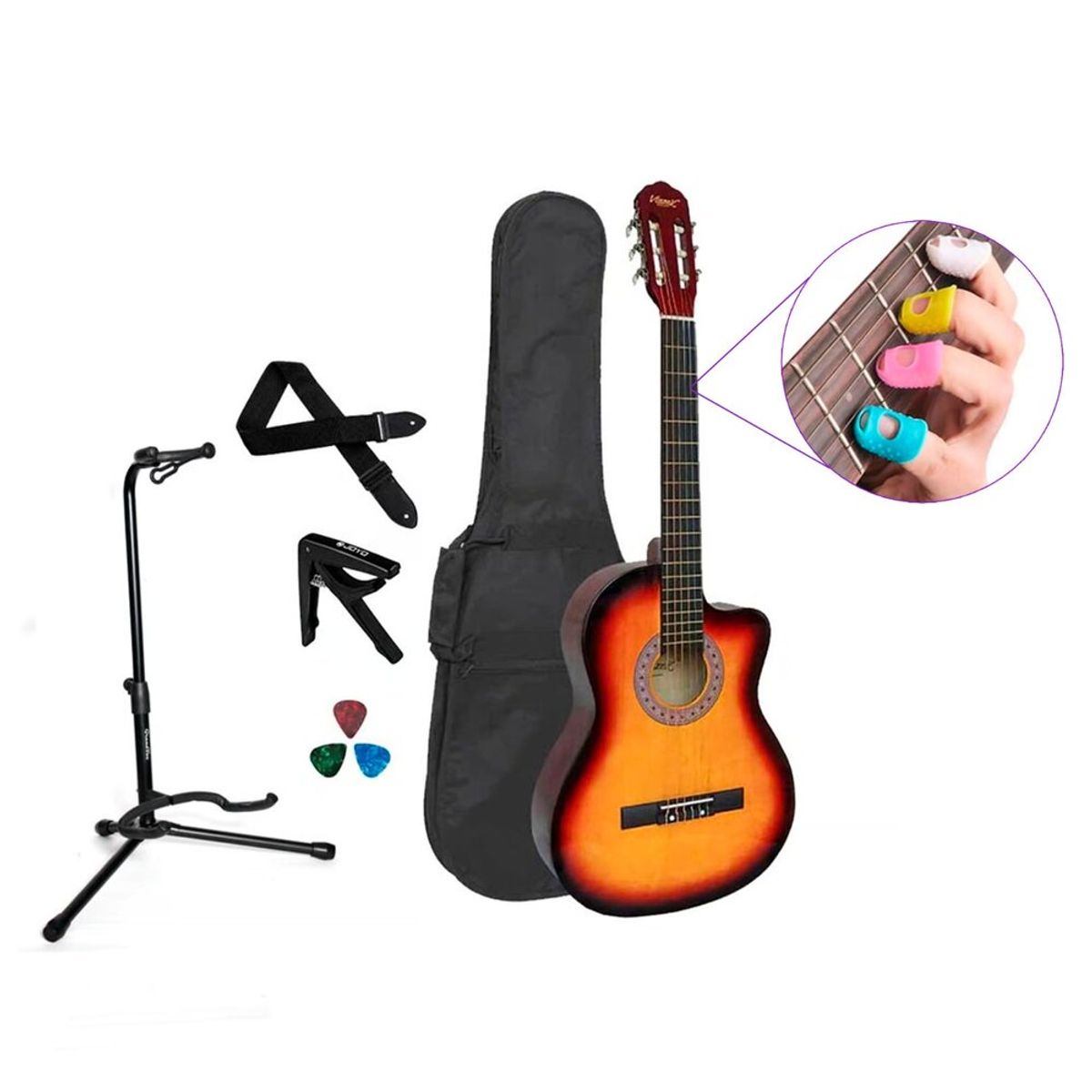 VOZZEX - VOZZEX PACK DE GUITARRA ACUSTICA NYLON SUNBURST 