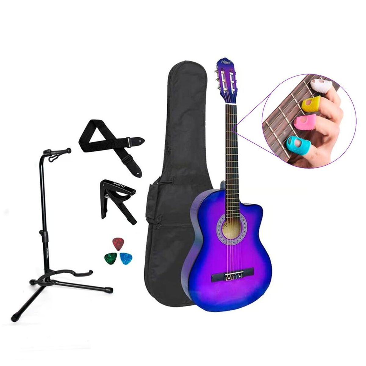 VOZZEX - VOZZEX PACK DE GUITARRA ACUSTICA NYLON LILA