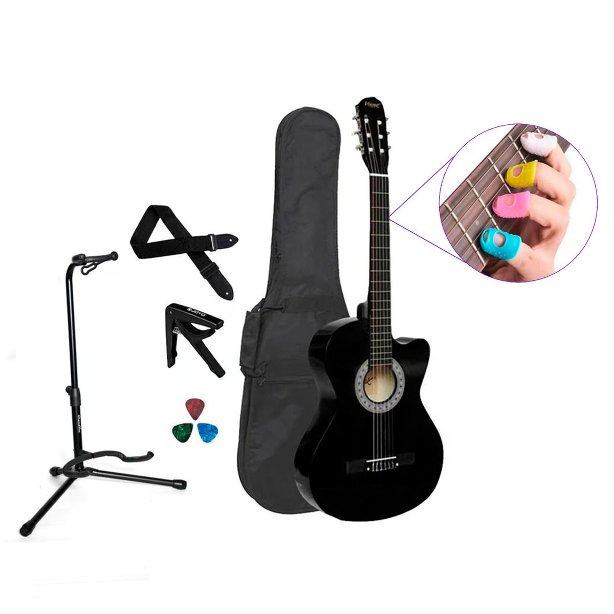 VOZZEX - VOZZEX PACK DE GUITARRA ACUSTICA NYLON NEGRO