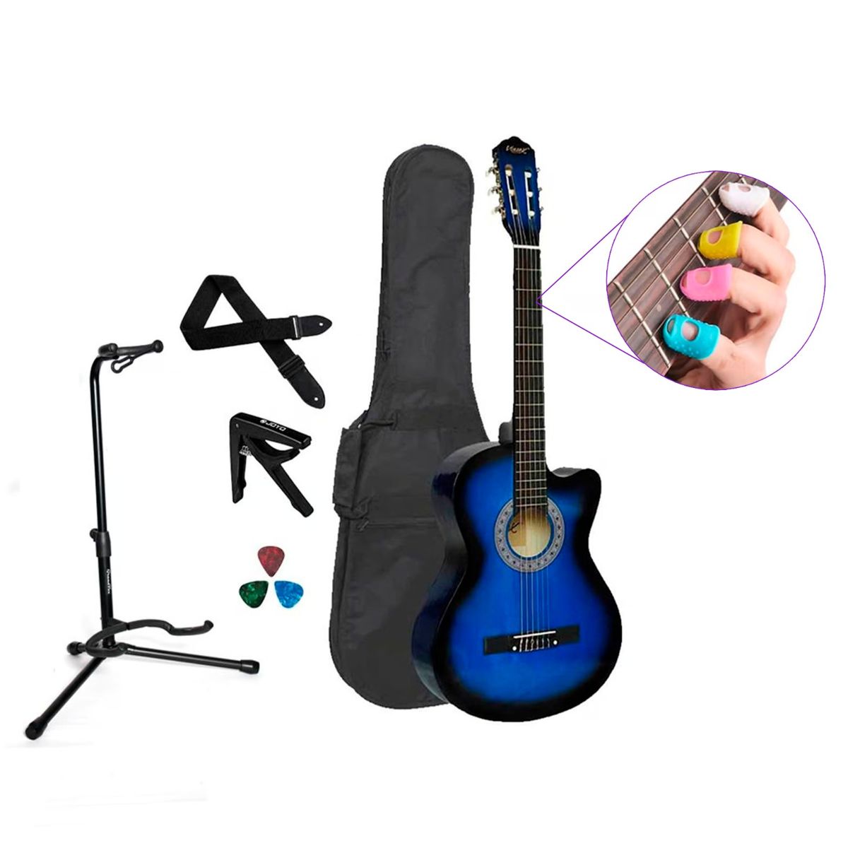 VOZZEX - VOZZEX PACK DE GUITARRA ACUSTICA NYLON AZUL 