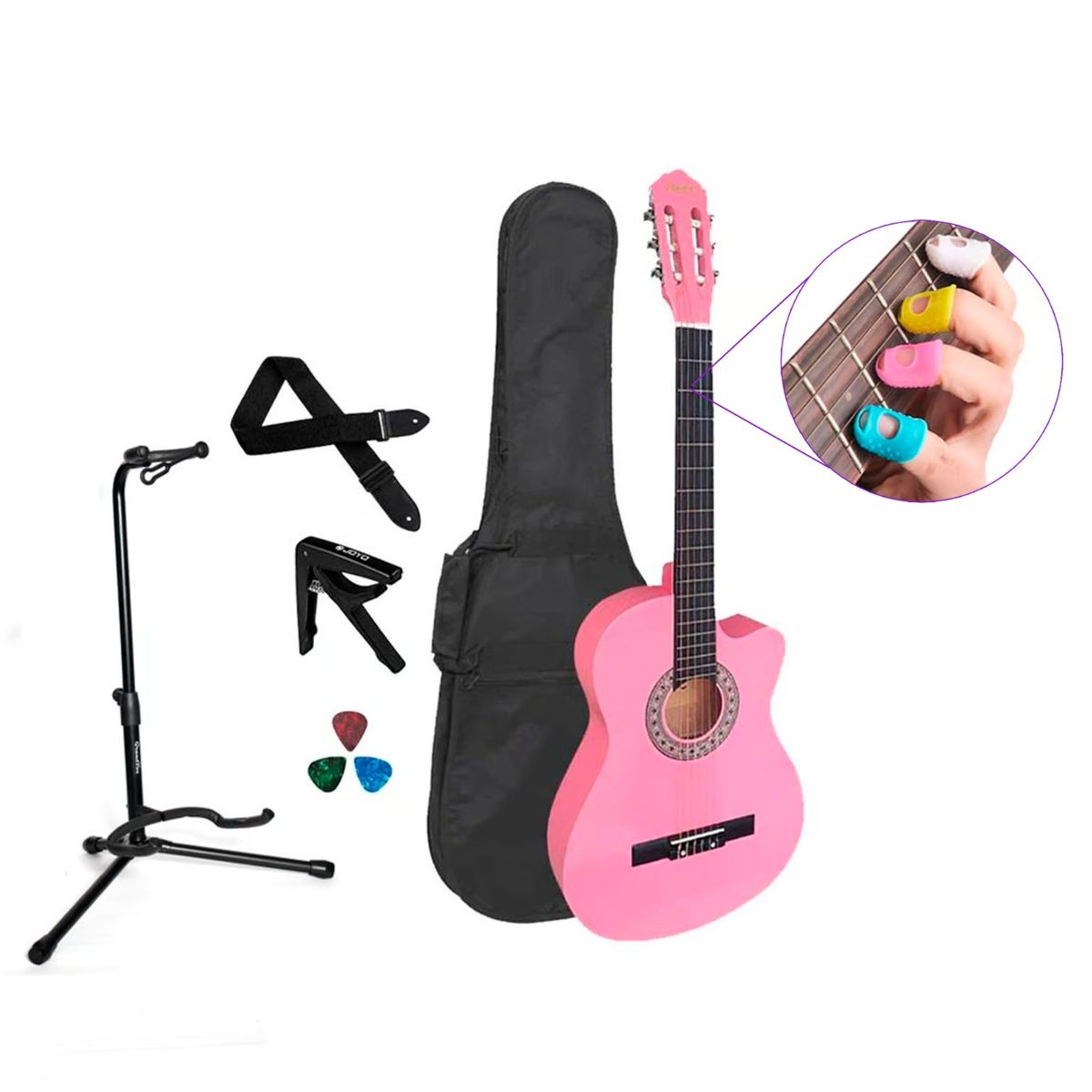 VOZZEX - VOZZEX PACK DE GUITARRA ACUSTICA NYLON ROSADA