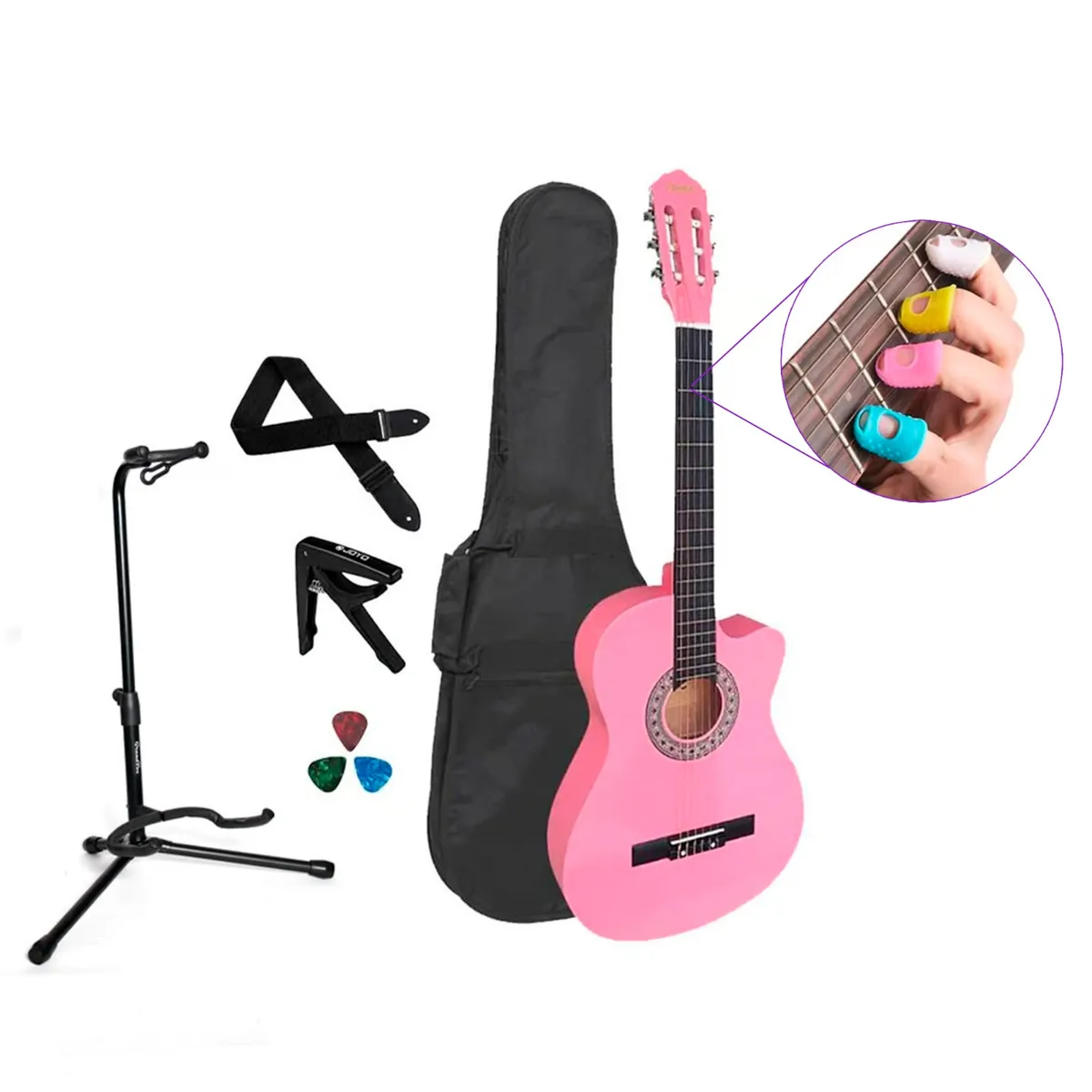 VOZZEX - VOZZEX PACK DE GUITARRA ACUSTICA NYLON ROSADA