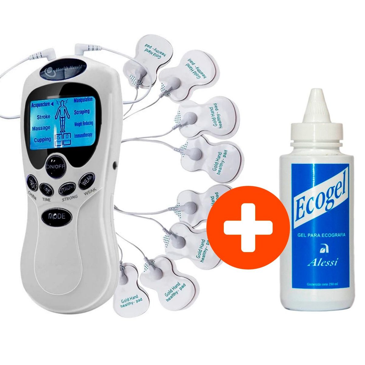 PERUMASSAGE - Electroestimulador de 8 parches + Gel conductor para Electrodos.