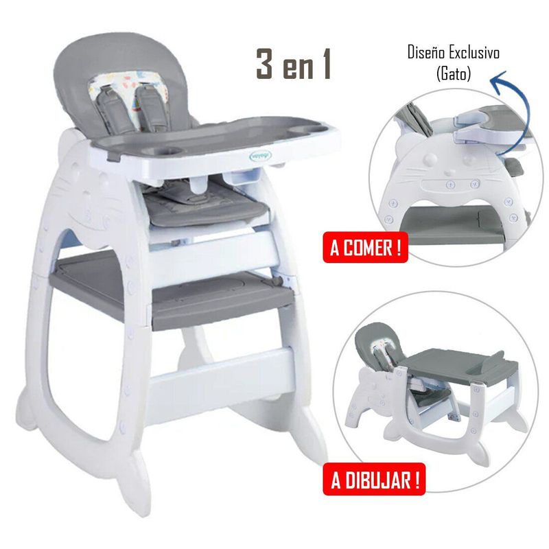 VOYAGE - Silla de Comer Gato 3 en 1 Gris