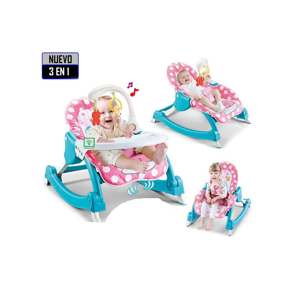 IDEAL - Silla de comer mecedora 3 en 1 vibrador y toys