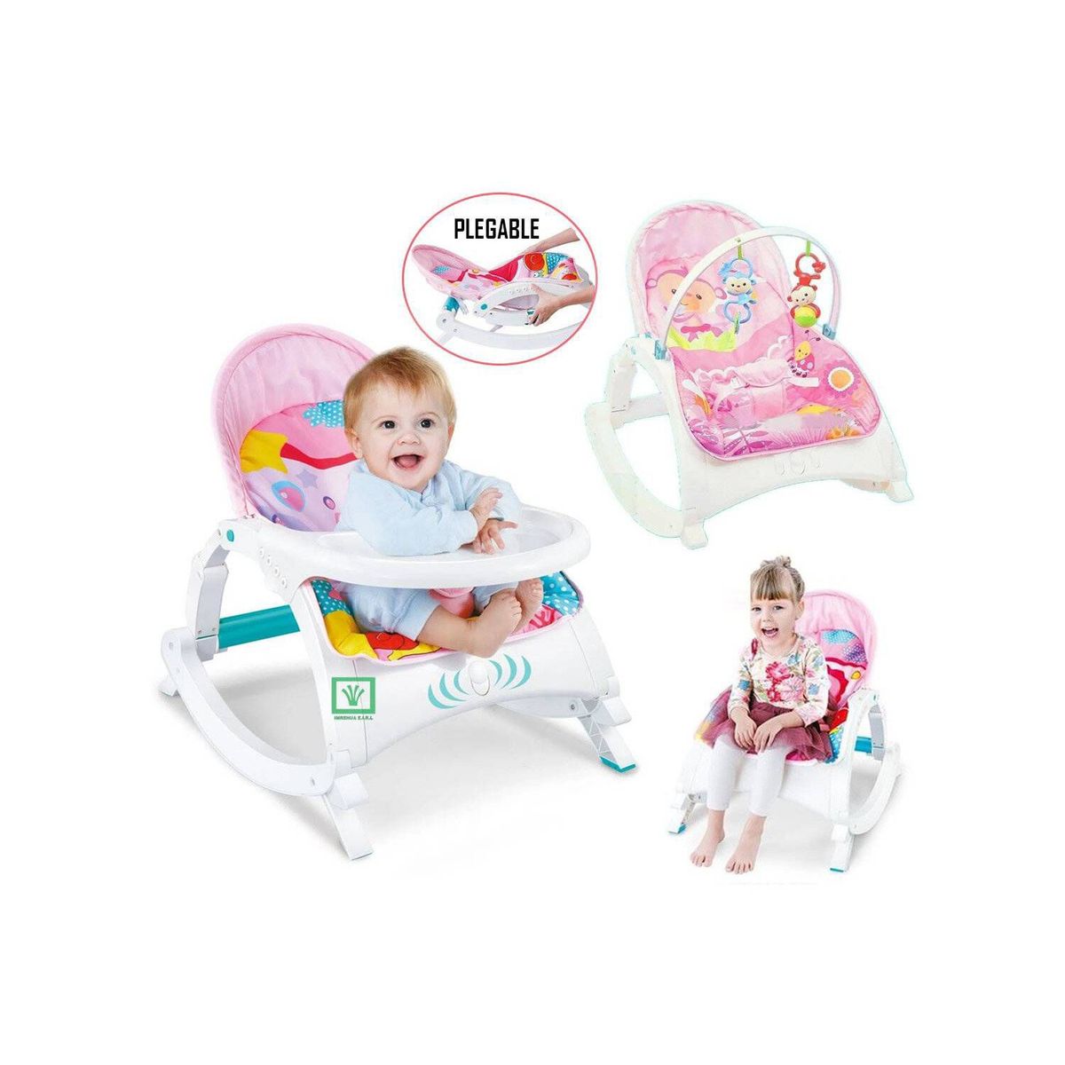 IDEAL - Silla de comer mecedora 3 en 1 con vibrador