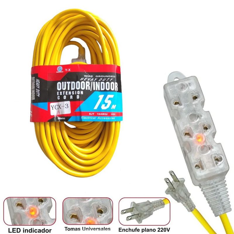 GENERICO - Extensión eléctrica cable vulcanizado de 3 tomas 15M