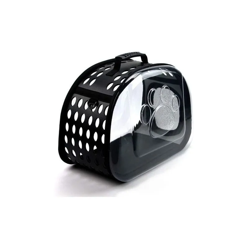 QUE PATAS PET SHOP - Maletin Transportador Huella Traslúcido Negro Talla L