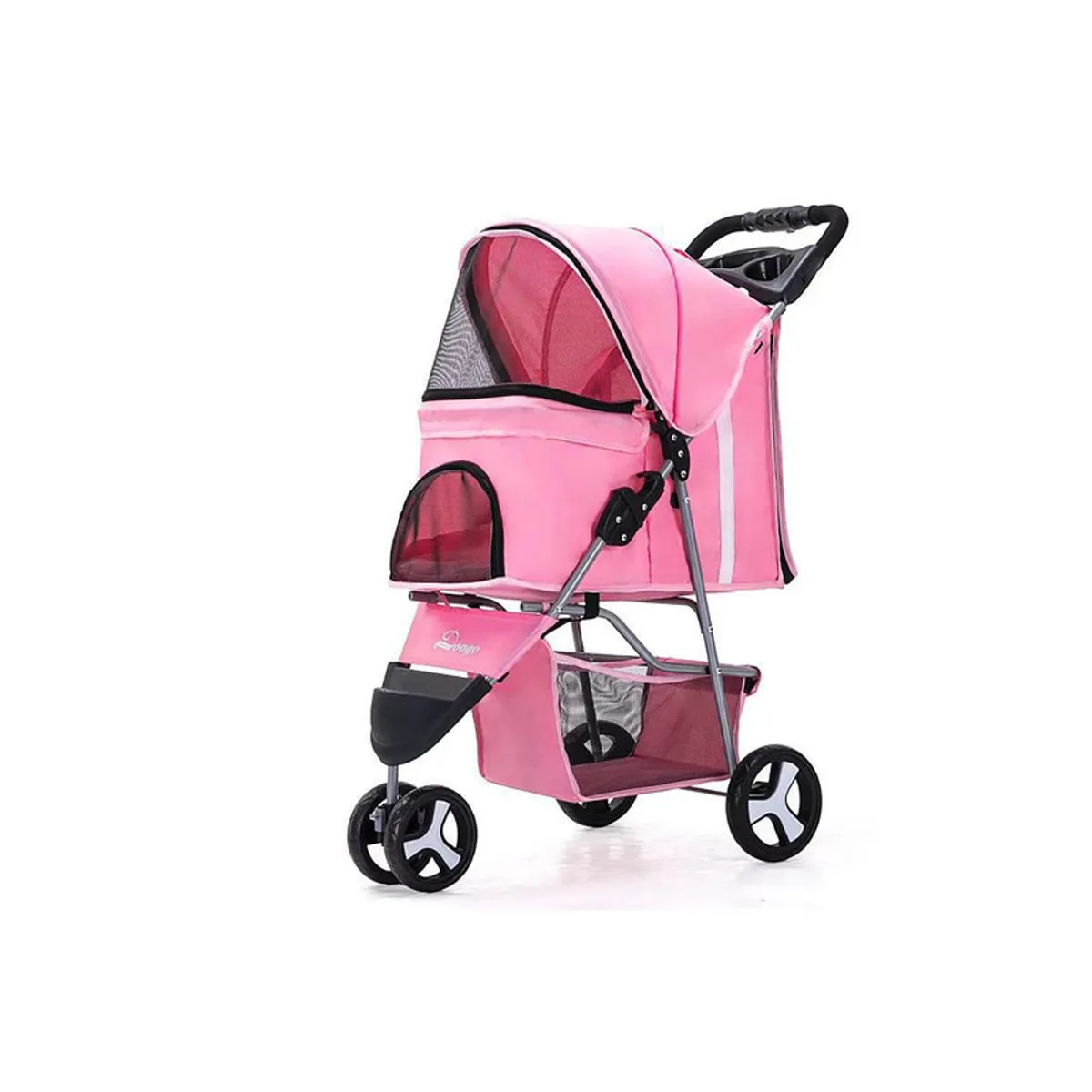 QUE PATAS PET SHOP - Coche 3 Ruedas Para Mascotas Plegable 15 Kg Color Rosado