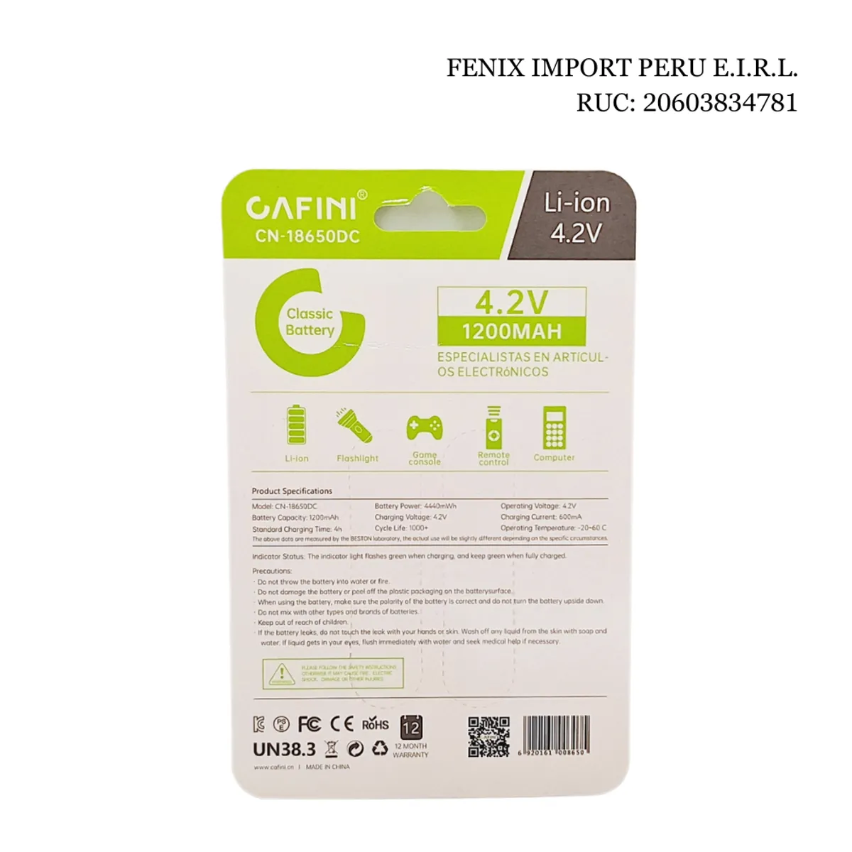 GENERICO - Baterias Recargables 18650 Marca Cafini